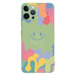 For iPhone 11 Pro Max Painted Smiley Face Pattern Liquid Silicone Shockproof Case (Green)