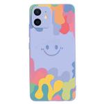 For iPhone 12 Painted Smiley Face Pattern Liquid Silicone Shockproof Case(Purple)