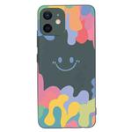 For iPhone 12 Painted Smiley Face Pattern Liquid Silicone Shockproof Case(Dark Green)