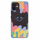 For iPhone 12 mini Painted Smiley Face Pattern Liquid Silicone Shockproof Case (Black)