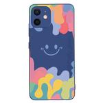 For iPhone 12 mini Painted Smiley Face Pattern Liquid Silicone Shockproof Case (Dark Blue)