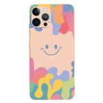 For iPhone 12 Pro Max Painted Smiley Face Pattern Liquid Silicone Shockproof Case(Pink)