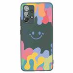 For Samsung Galaxy A32 4G Painted Smiley Face Pattern Liquid Silicone Shockproof Case(Dark Green)