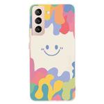 For Samsung Galaxy S21 5G Painted Smiley Face Pattern Liquid Silicone Shockproof Case(White)