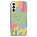 For Samsung Galaxy S21 5G Painted Smiley Face Pattern Liquid Silicone Shockproof Case(Green)