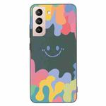For Samsung Galaxy S21 5G Painted Smiley Face Pattern Liquid Silicone Shockproof Case(Dark Green)