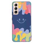 For Samsung Galaxy S21 5G Painted Smiley Face Pattern Liquid Silicone Shockproof Case(Dark Blue)