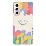 For Samsung Galaxy S21+ 5G Painted Smiley Face Pattern Liquid Silicone Shockproof Case(White)