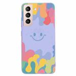 For Samsung Galaxy S21+ 5G Painted Smiley Face Pattern Liquid Silicone Shockproof Case(Purple)