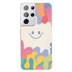 For Samsung Galaxy S21 Ultra 5G Painted Smiley Face Pattern Liquid Silicone Shockproof Case(White)