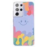 For Samsung Galaxy S21 Ultra 5G Painted Smiley Face Pattern Liquid Silicone Shockproof Case(Purple)