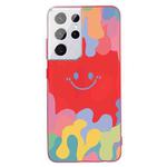 For Samsung Galaxy S21 Ultra 5G Painted Smiley Face Pattern Liquid Silicone Shockproof Case(Red)