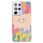 For Samsung Galaxy S21 Ultra 5G Painted Smiley Face Pattern Liquid Silicone Shockproof Case(Pink)
