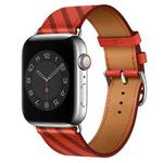 Strip Texture Leather Watch Band For Apple Watch Ultra 49mm / Series 8&7 45mm / SE 2&6&SE&5&4 44mm / 3&2&1 42mm(Red Plum)