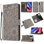 For Xiaomi Redmi K40 / K40 Pro / Poco F3 Skin Feel Embossed Sunflower Horizontal Flip Leather Case with Holder & Card Slots & Wallet & Lanyard(Grey)