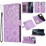 For Xiaomi Mi 11 Skin Feel Embossed Sunflower Horizontal Flip Leather Case with Holder & Card Slots & Wallet & Lanyard(Purple)