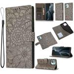 For Xiaomi Mi 11 Skin Feel Embossed Sunflower Horizontal Flip Leather Case with Holder & Card Slots & Wallet & Lanyard(Grey)