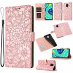 For Xiaomi Redmi Note 9 Pro Skin Feel Embossed Sunflower Horizontal Flip Leather Case with Holder & Card Slots & Wallet & Lanyard(Rose Gold)