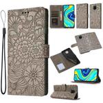 For Xiaomi Redmi Note 9 Pro Skin Feel Embossed Sunflower Horizontal Flip Leather Case with Holder & Card Slots & Wallet & Lanyard(Grey)