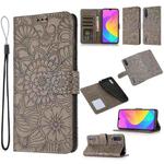 For Xiaomi Mi CC9 Skin Feel Embossed Sunflower Horizontal Flip Leather Case with Holder & Card Slots & Wallet & Lanyard(Grey)