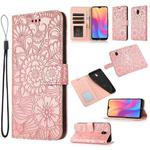 For Xiaomi Redmi 8A Skin Feel Embossed Sunflower Horizontal Flip Leather Case with Holder & Card Slots & Wallet & Lanyard(Rose Gold)
