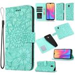 For Xiaomi Redmi 8A Skin Feel Embossed Sunflower Horizontal Flip Leather Case with Holder & Card Slots & Wallet & Lanyard(Green)