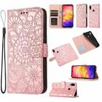 For Xiaomi Redmi Note 7 Skin Feel Embossed Sunflower Horizontal Flip Leather Case with Holder & Card Slots & Wallet & Lanyard(Rose Gold)