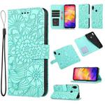 For Xiaomi Redmi Note 7 Skin Feel Embossed Sunflower Horizontal Flip Leather Case with Holder & Card Slots & Wallet & Lanyard(Green)