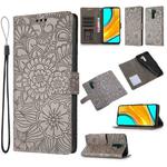 For Xiaomi Redmi 9 Skin Feel Embossed Sunflower Horizontal Flip Leather Case with Holder & Card Slots & Wallet & Lanyard(Grey)
