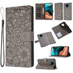 For Xiaomi Redmi K30 Pro Skin Feel Embossed Sunflower Horizontal Flip Leather Case with Holder & Card Slots & Wallet & Lanyard(Grey)