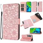 For Xiaomi Mi CC9 Pro Skin Feel Embossed Sunflower Horizontal Flip Leather Case with Holder & Card Slots & Wallet & Lanyard(Rose Gold)