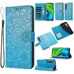 For Xiaomi Mi CC9 Pro Skin Feel Embossed Sunflower Horizontal Flip Leather Case with Holder & Card Slots & Wallet & Lanyard(Blue)