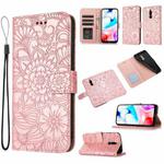 For Xiaomi Redmi 8 Skin Feel Embossed Sunflower Horizontal Flip Leather Case with Holder & Card Slots & Wallet & Lanyard(Rose Gold)