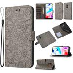 For Xiaomi Redmi 8 Skin Feel Embossed Sunflower Horizontal Flip Leather Case with Holder & Card Slots & Wallet & Lanyard(Grey)