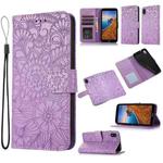 For Xiaomi Redmi 7A Skin Feel Embossed Sunflower Horizontal Flip Leather Case with Holder & Card Slots & Wallet & Lanyard(Purple)