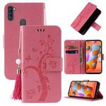 For Samsung Galaxy A11 Embossed Lucky Tree Horizontal Flip Leather Case with Holder & Card Slot & Wallet & Lanyard(Pink)