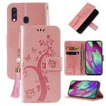 For Samsung Galaxy A20e Embossed Lucky Tree Horizontal Flip Leather Case with Holder & Card Slot & Wallet & Lanyard(Rose Gold)