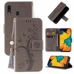 For Samsung Galaxy A20s Embossed Lucky Tree Horizontal Flip Leather Case with Holder & Card Slot & Wallet & Lanyard(Grey)