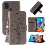 For Samsung Galaxy A21s Embossed Lucky Tree Horizontal Flip Leather Case with Holder & Card Slot & Wallet & Lanyard(Grey)