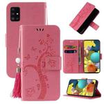 For Samsung Galaxy M51 Embossed Lucky Tree Horizontal Flip Leather Case with Holder & Card Slot & Wallet & Lanyard(Pink)