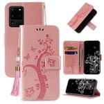 For Samsung Galaxy Note20 Ultra Embossed Lucky Tree Horizontal Flip Leather Case with Holder & Card Slot & Wallet & Lanyard(Rose Gold)