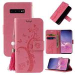 For Samsung Galaxy S10 Embossed Lucky Tree Horizontal Flip Leather Case with Holder & Card Slot & Wallet & Lanyard(Pink)