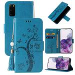 For Samsung Galaxy S20 Embossed Lucky Tree Horizontal Flip Leather Case with Holder & Card Slot & Wallet & Lanyard(Blue)