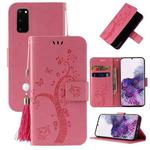 For Samsung Galaxy S20 Embossed Lucky Tree Horizontal Flip Leather Case with Holder & Card Slot & Wallet & Lanyard(Pink)