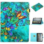 For Amazon Fire HD 10 (2021) Coloured Drawing Stitching Horizontal Flip Leather Case with Holder & Card Slot & Sleep / Wake-up Function(Green Butterfly)