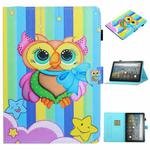 For Amazon Fire HD 10 (2021) Coloured Drawing Stitching Horizontal Flip Leather Case with Holder & Card Slot & Sleep / Wake-up Function(Rainbow Owl)