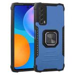 For Huawei Y7a / P smart 2021 Fierce Warrior Series Armor All-inclusive Shockproof Aluminum Alloy + TPU Protective Case with Ring Holder(Blue)