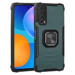 For Huawei Y7a / P smart 2021 Fierce Warrior Series Armor All-inclusive Shockproof Aluminum Alloy + TPU Protective Case with Ring Holder(Green)