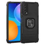 For Huawei Y7a / P smart 2021 Fierce Warrior Series Armor All-inclusive Shockproof Aluminum Alloy + TPU Protective Case with Ring Holder(Black)