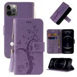 For iPhone 12 Pro Embossed Lucky Tree Horizontal Flip Leather Case with Holder & Card Slot & Wallet & Lanyard(Purple)